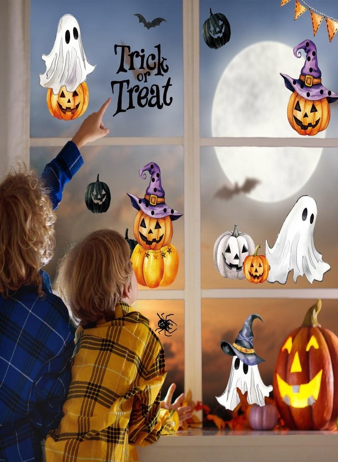ZAEW ZAWE 9 Sheets Halloween Window Clings Trick or Treat Ghosts Evil Pumpkins Bats Reusable Double-Sided Window Decals Stickers for Fall Party Home Classroom Office Decorations - Image 5